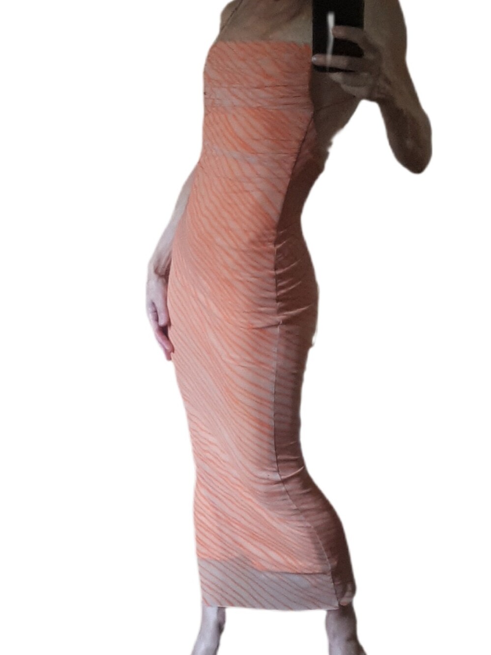 Zara Orange Striped Bodycon Midi Dress